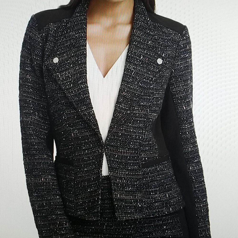 Tweed Jacket w/ Ponte-Inset & Moto Zippers